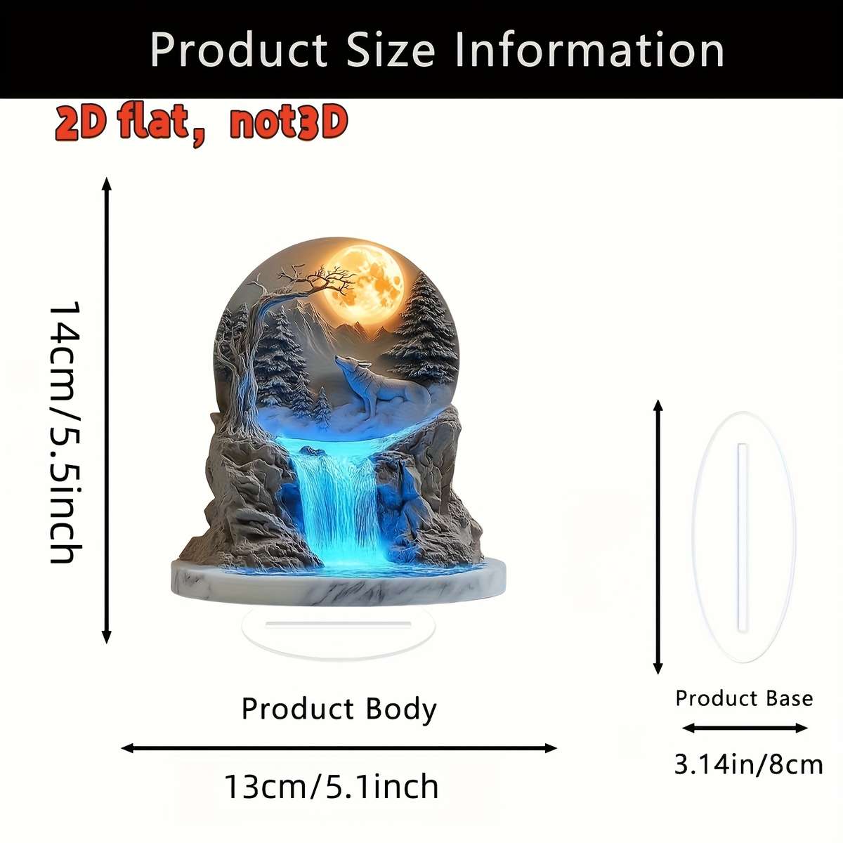 1pc 2D Flat 1 wolf howling during a full moon