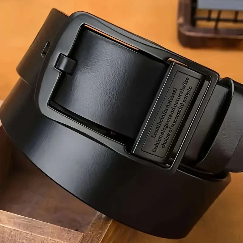Men's Leather Belt with Black Alloy Buckle - L/XL Size