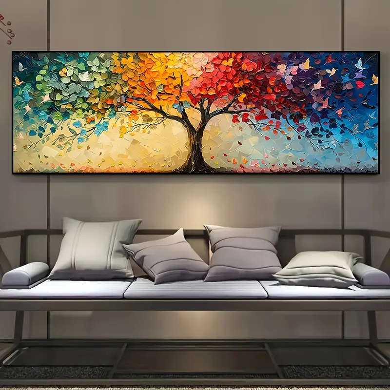 Extra Large Abstract Tree of Life Canvas Art - Contemporary Geometric Design, Spring & Summer