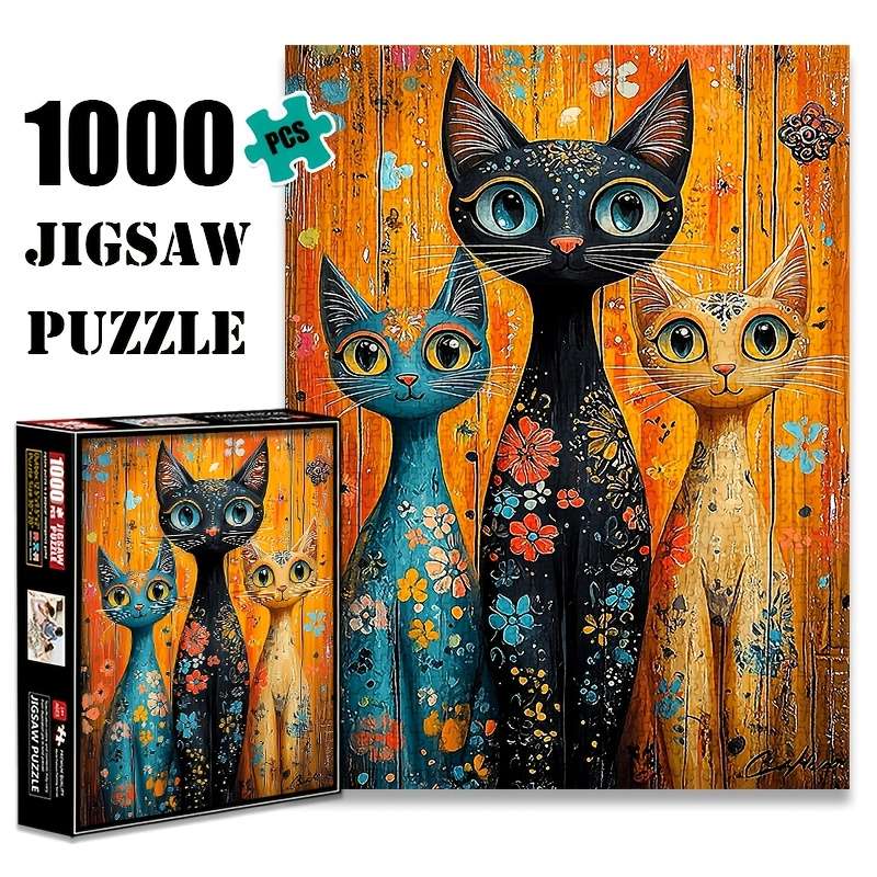 1000pcs Cat Jigsaw Puzzle Vibrant Artistic Design Scratch-Resistant Paper Challen