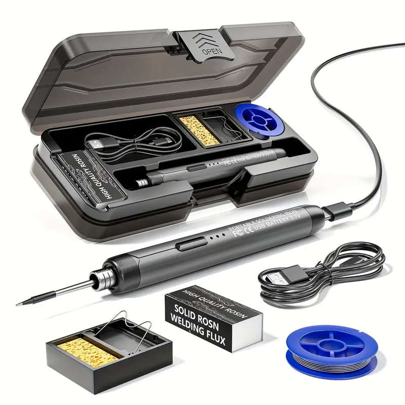 USB Cordless Soldering Iron 3 Heat Settings  Soldering Flux Stand Storage Case
