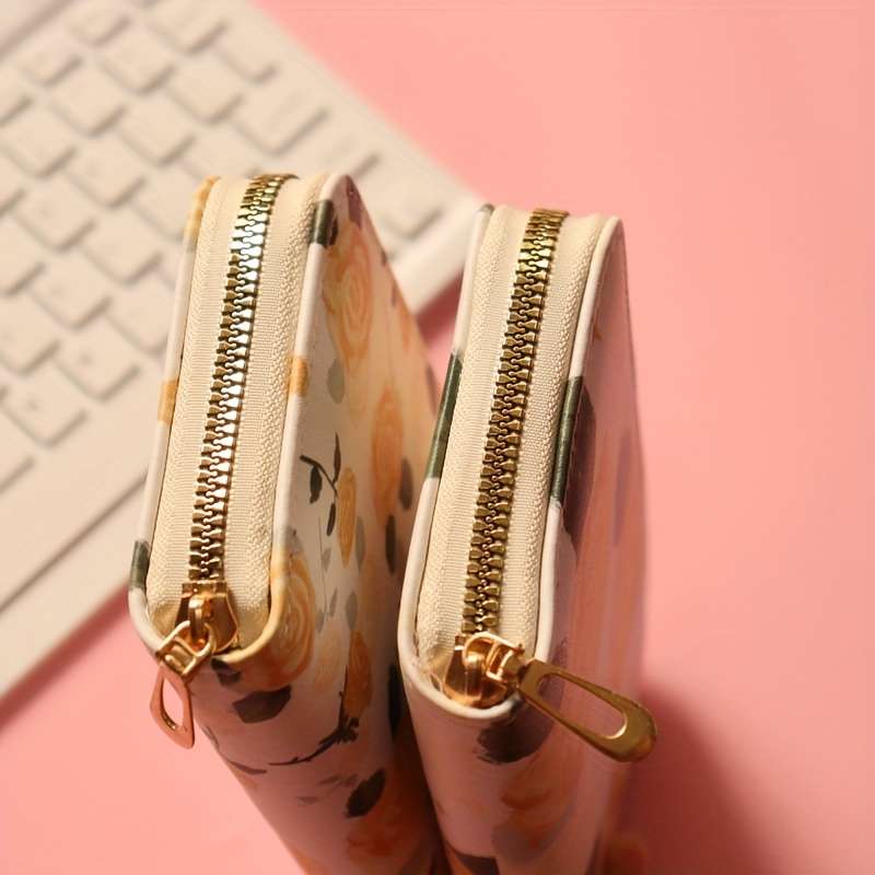 Women'S Fashionable Long Zipper Wallet With Floral Pattern Double Compartment Multiple Card