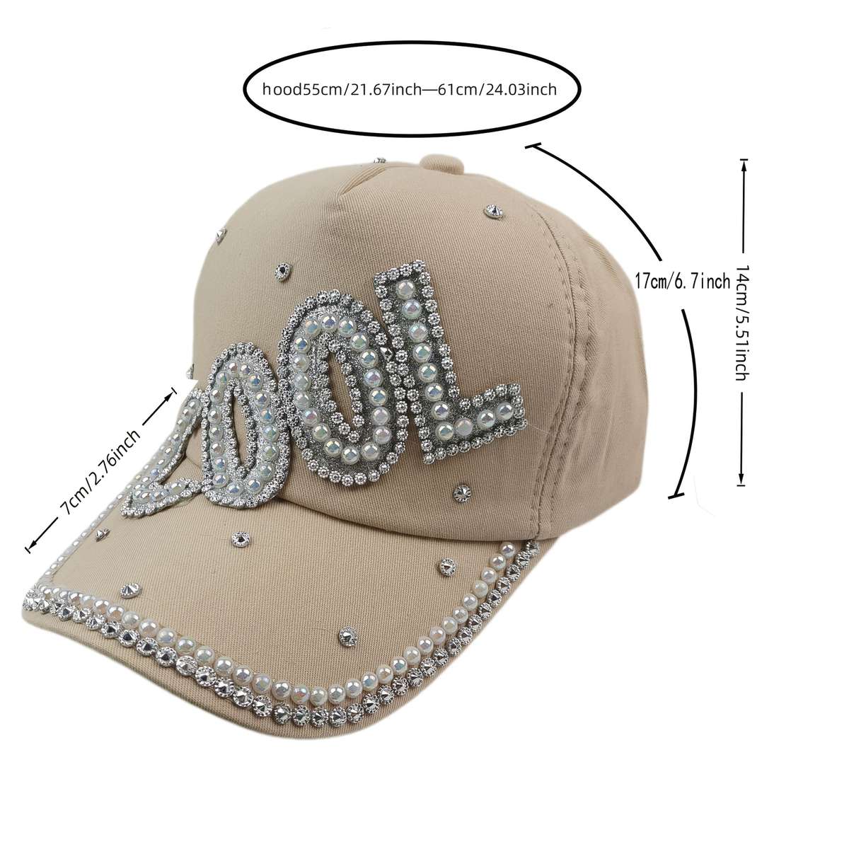 Bling Baseball Cap Hool Rhinestone Studded Sun Hat Lightweight Cotton Blend Adjustable Fit