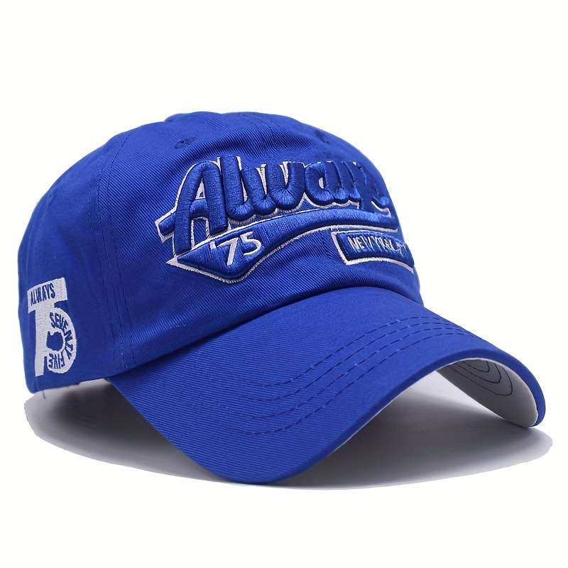 Vintage Washed Cotton Baseball Cap with Embroidered Letters ALWAYS 75 NEW YORK Adjustab