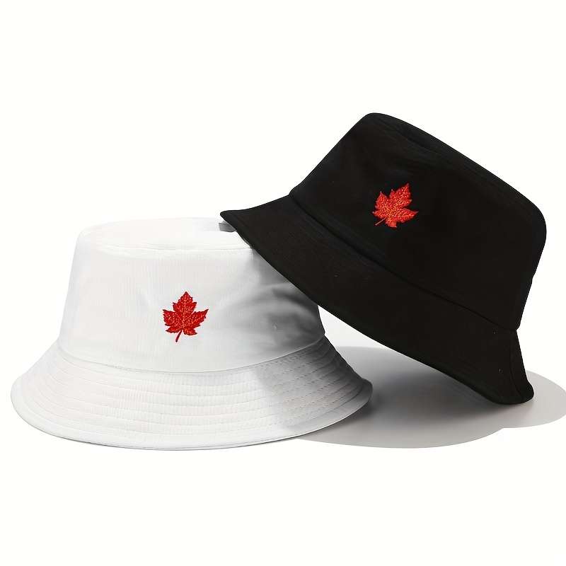 1 Fashionable Red Maple Leaf Embroidered Fisherman Hat