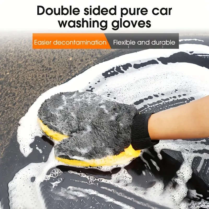 1pc Double-Sided Coral Thread Car Wash Gloves Polyester Chenille Wipe Towel Paint-Free Waterproof Th