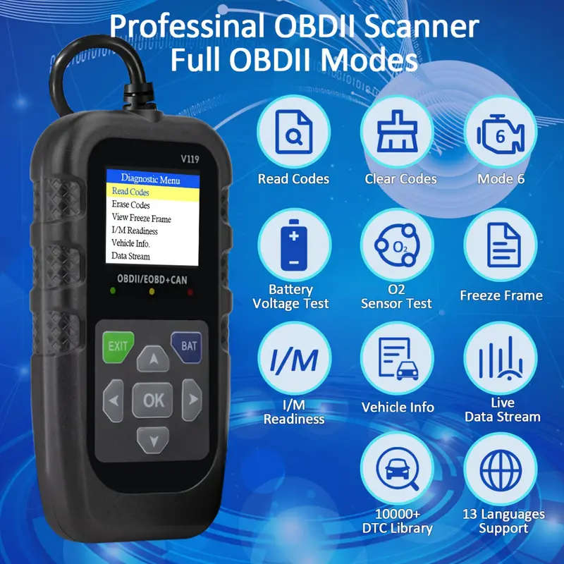 Car Obd2 Scanner Diagnostic Tool Automotive Voltage Tester Engine Fault Code Reader Eobd Can Cha