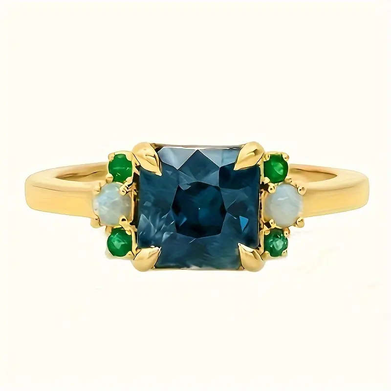 2 Piece Synthetic Zirconia Ring with Opal Band