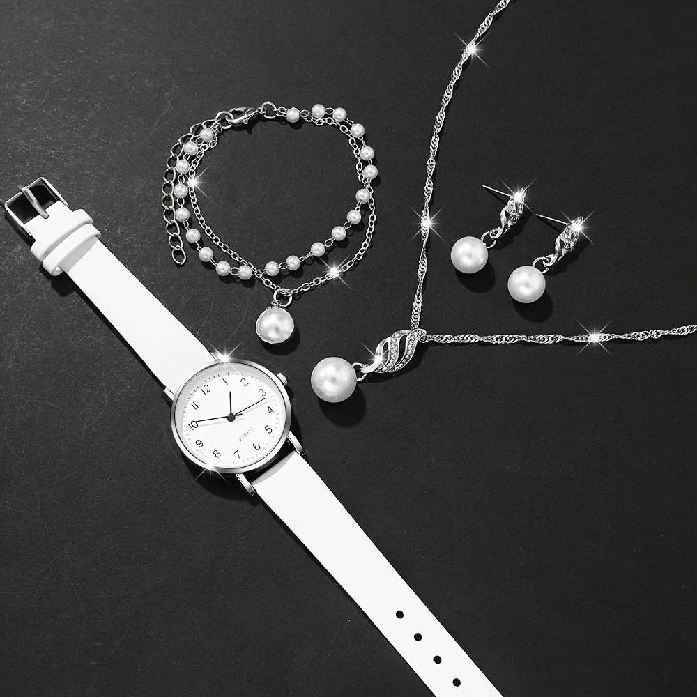 5pcs set Elegant Women's Round Quartz Watch Fashion Jewelry Set Eid Al-Adha Gift for Friends and Fam