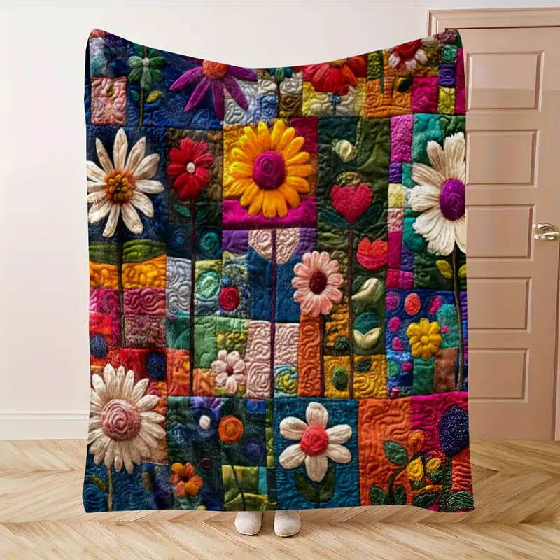1 Bohemian Floral Quilt Throw Blanket