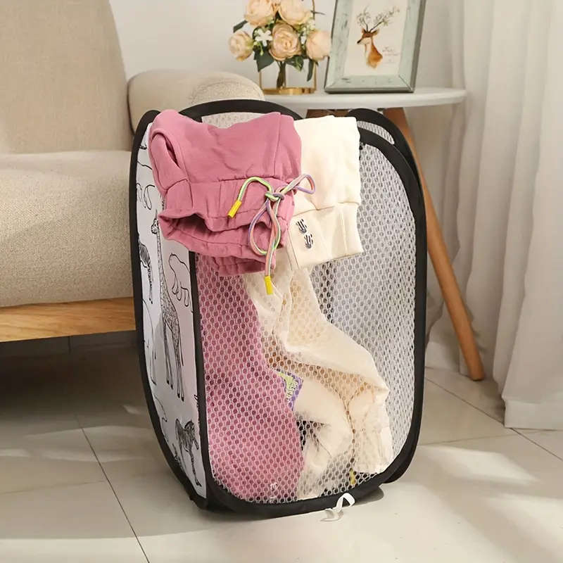 1pc Cartoon-Themed Foldable Laundry Hamper with Handles Versatile Mesh Storage Basket for Clothes To