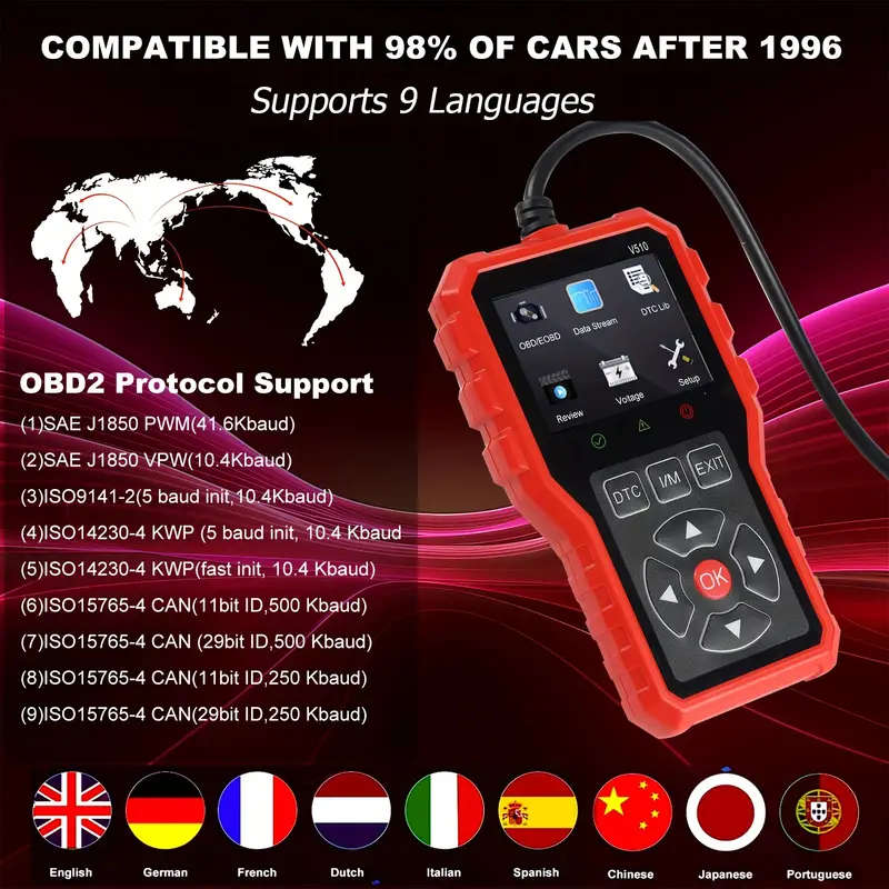 OBD2 Scanner Diagnostics Tool Full OBD2 Functionality Reset Modes 6 And 8 Engine Code Reader