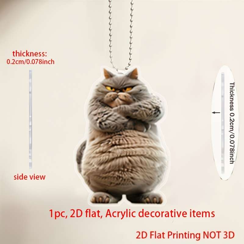 1pc 2D Flat Modern Style Printed Acrylic Cat Car Ornament