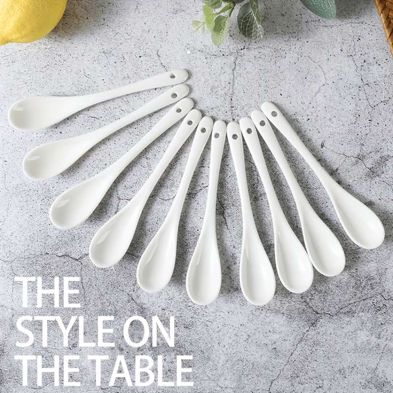 10pcs set Ceramic Spoon Coffee Stirring Spoon Creative 13cm Long Handle White Porcelain Spoo
