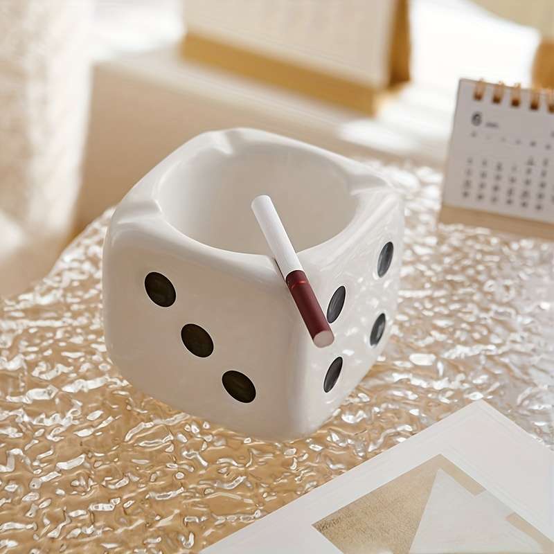 1pc Premium Ceramic Dice Ashtray for Living Room Coffee Table Rectangular Decorative Art Home Deco