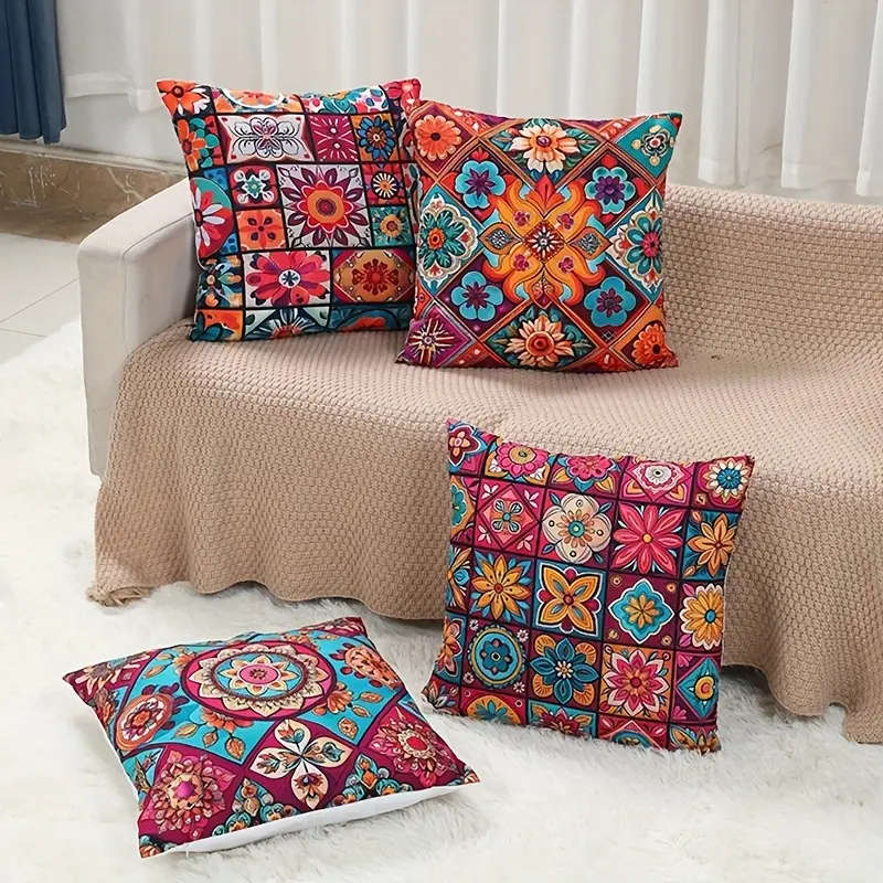 4 Piece Bohemian Peach Light Beige Pillow Covers 45.72 x 45.72 cm