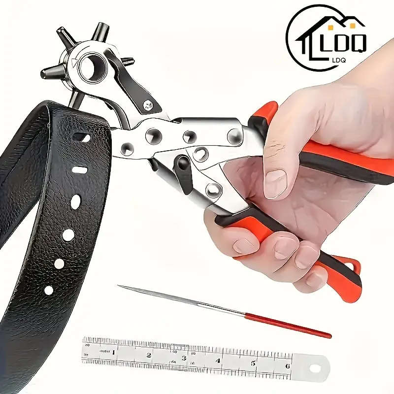 1pc Carbon Steel Revolving Leather Hole Punch Plier Multi-Size Puncher Tool for Belts Watch Bands St