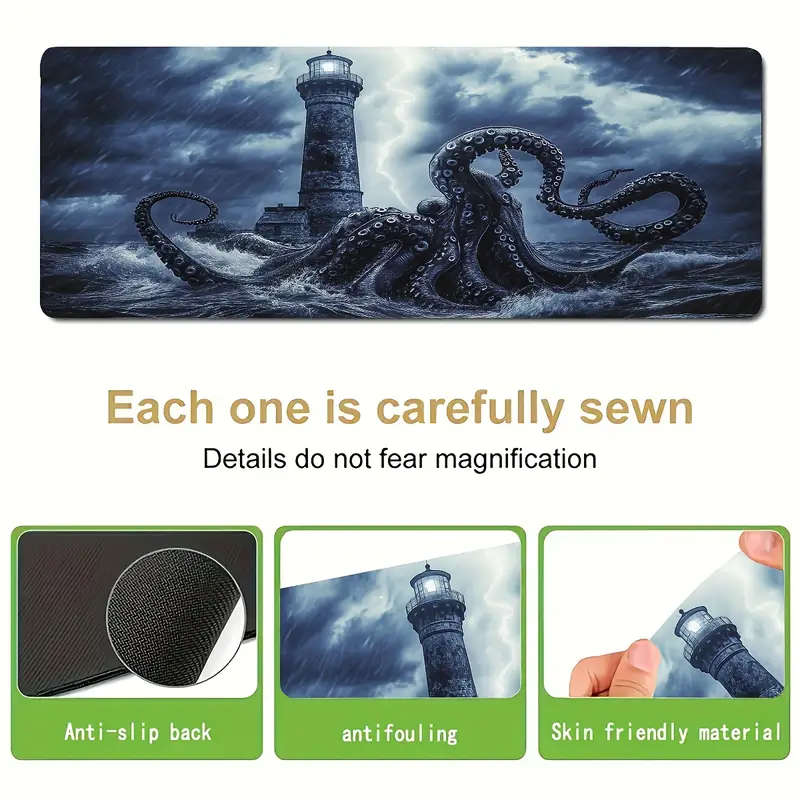 30x80cm Sea Monster Lighthouse Storm Mouse Pad Soft Feel Office Desk Accessory