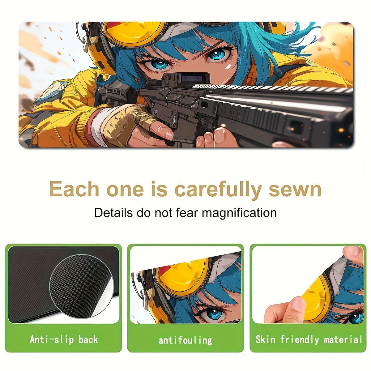 30x80cm Yellow-Clothed Blue-Haired Shooting Girl Mouse Pad Durable Work Gaming
