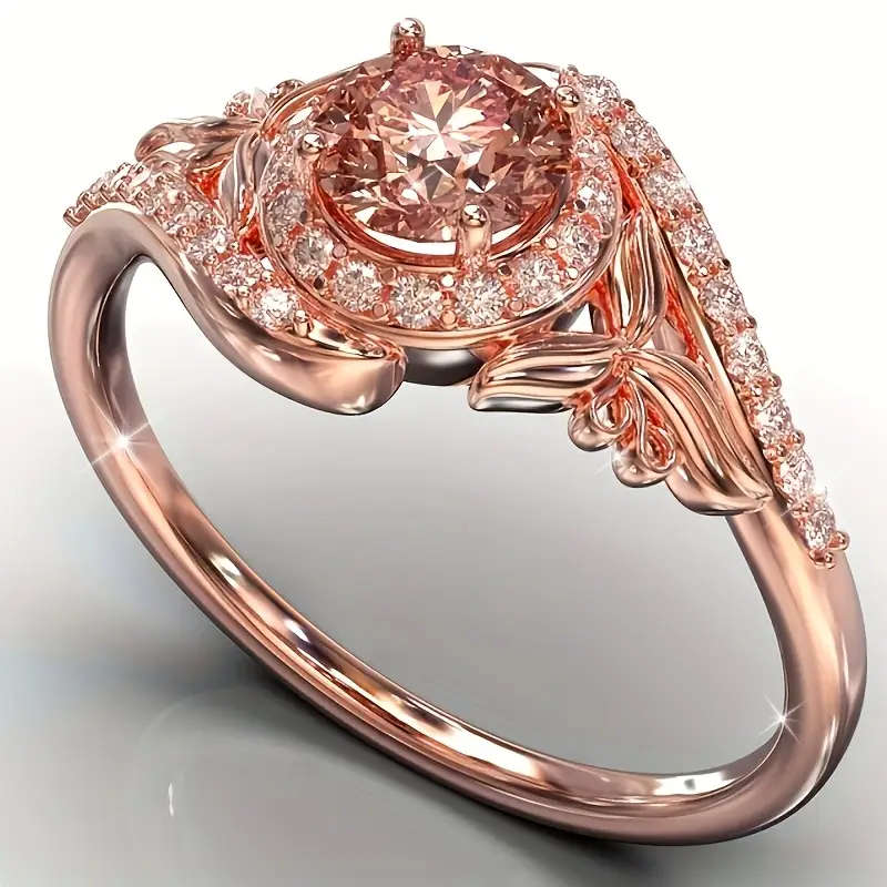 Rose Morganite Ring, Peach Lab-Created Cubic Zirconia