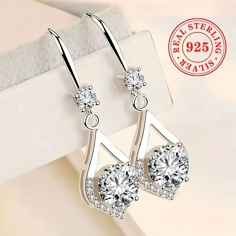 Earrings 925 Sterling Silver Plated exquisite shiny Synthetic Zirconia