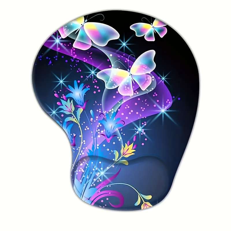 1pc Ergonomic Mouse Pad with Wrist Support Cute Floral Design Non-Slip Base with Beaut