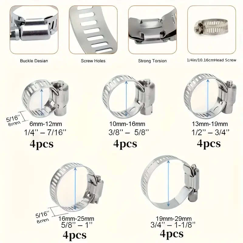 20 Piece Premium Stainless Steel Hose Clamp Set