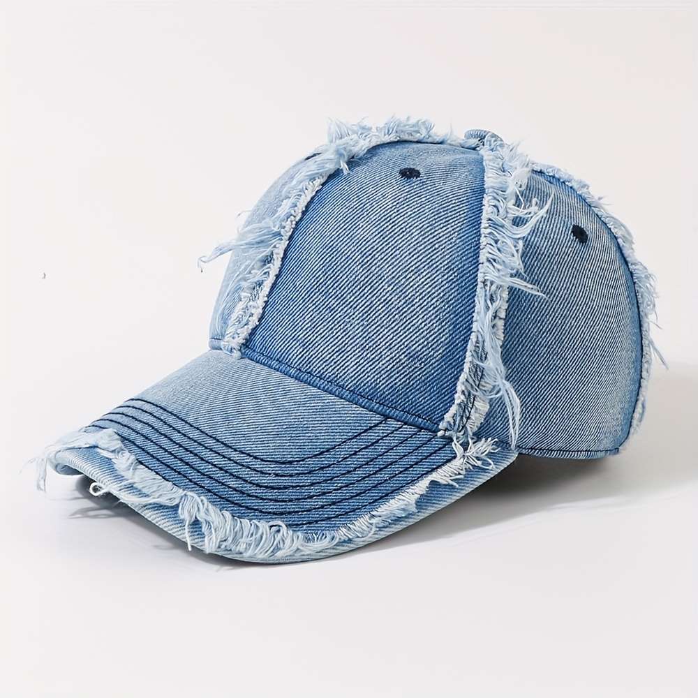 1 Trendy Two-Toned Baseball Cap with Distressed Frayed Brim Adjustable Dad Hat for Sun Protec