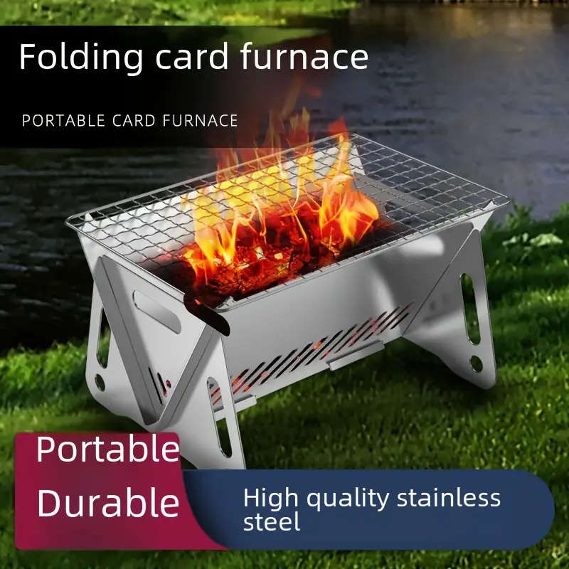 1pc Portable Stainless Steel Folding Campfire Grill Heater Lightweight Outdoor Fire Pit with Foldabl