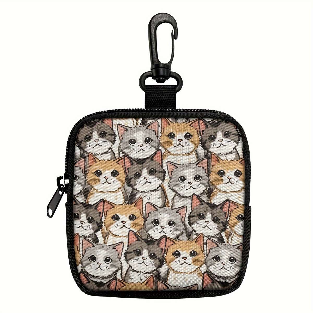 Cute Cat Keychain Coin Purse With Zipper Pocket Multifunctional Hanging Storage Wallet Machin