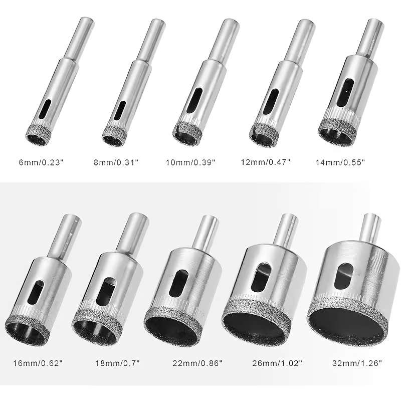 10pcs Diamond Hole Saw Set - for Tile/Marble/Glass/Ceramic
