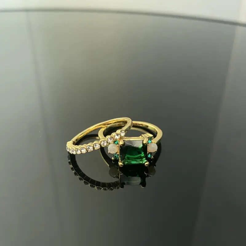 2 Piece Synthetic Zirconia Ring with Opal Band