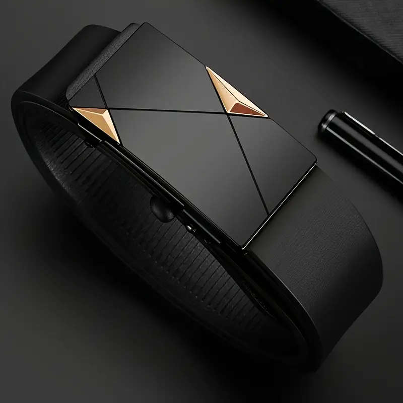 Men's Leather Automatic Buckle Belt Black 130cm