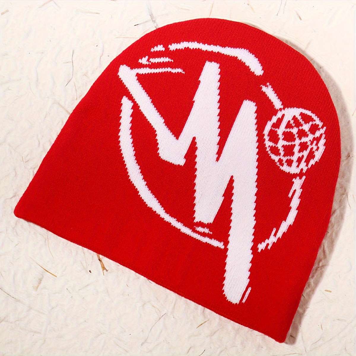 Festive Knit Beanie Hat with Bold 'M' Design Available in Multiple Colors