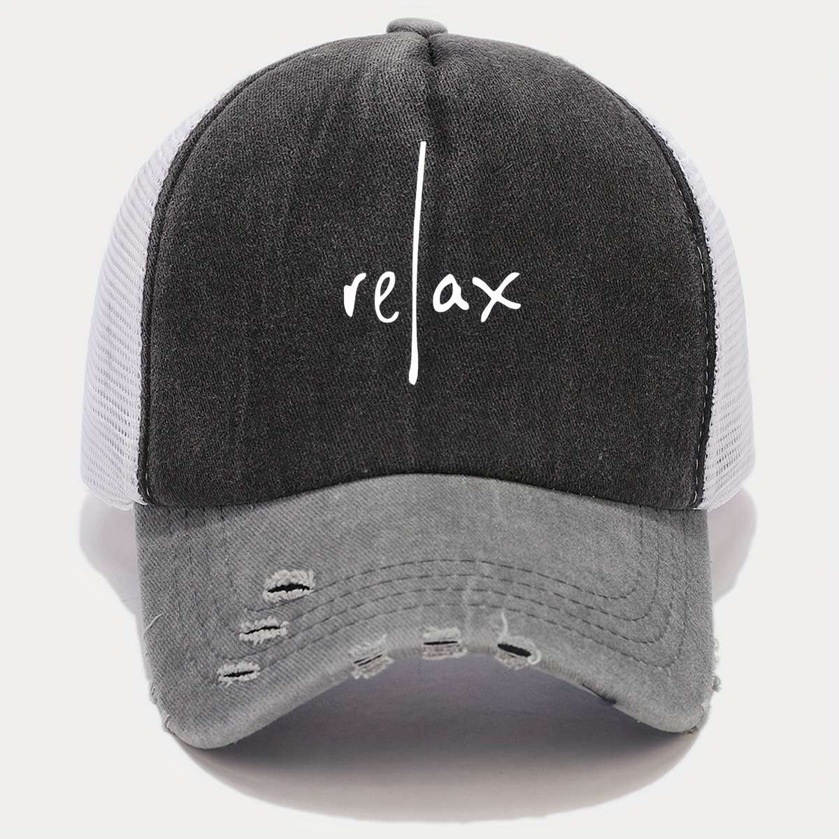 RELAX Artistic Letter Print Baseball Cap Multicolor Blend Trucker Hat Lightweight Breatha
