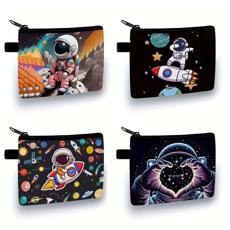 Women'S Casual Astronaut Space-Themed Coin Purse Durable Polyester Machine-Washable Zipper