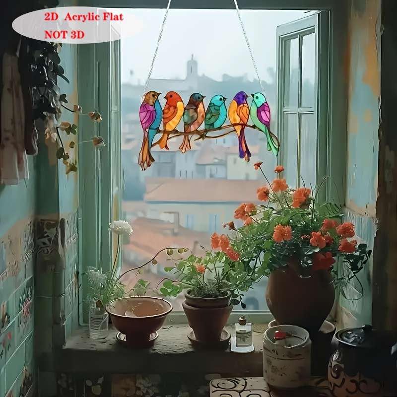 1pc 2D Flat    6 birds  acrylic sun catchers perfect for bird enthusiasts holida