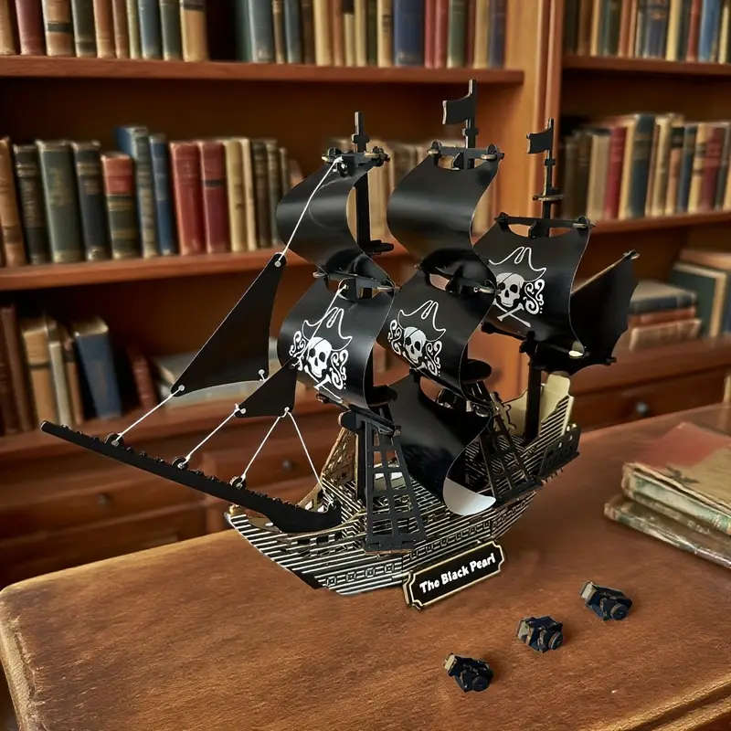 3D Black Pearl Pirate Ship Handmade Assembly Model - Sailing Ship Building Kit