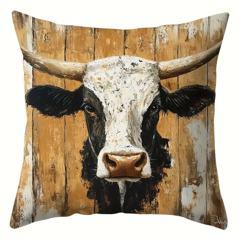 4 Piece Rustic Cow Print Throw Pillow Covers, 45cm x 45cm