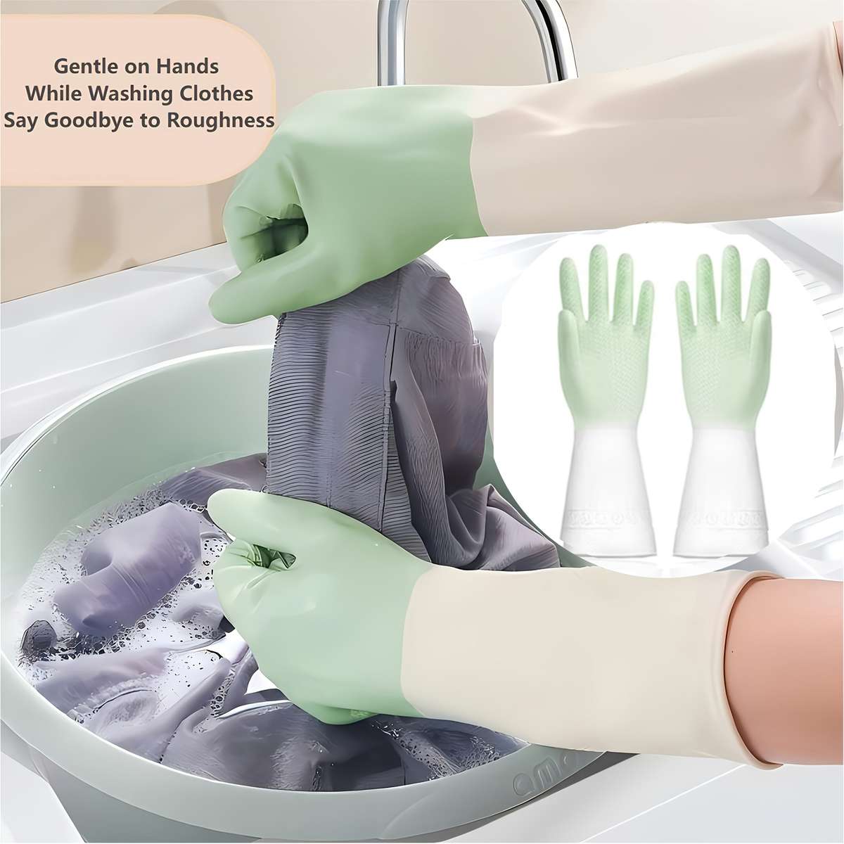 1 Pair Light Green Household Cleaning Gloves