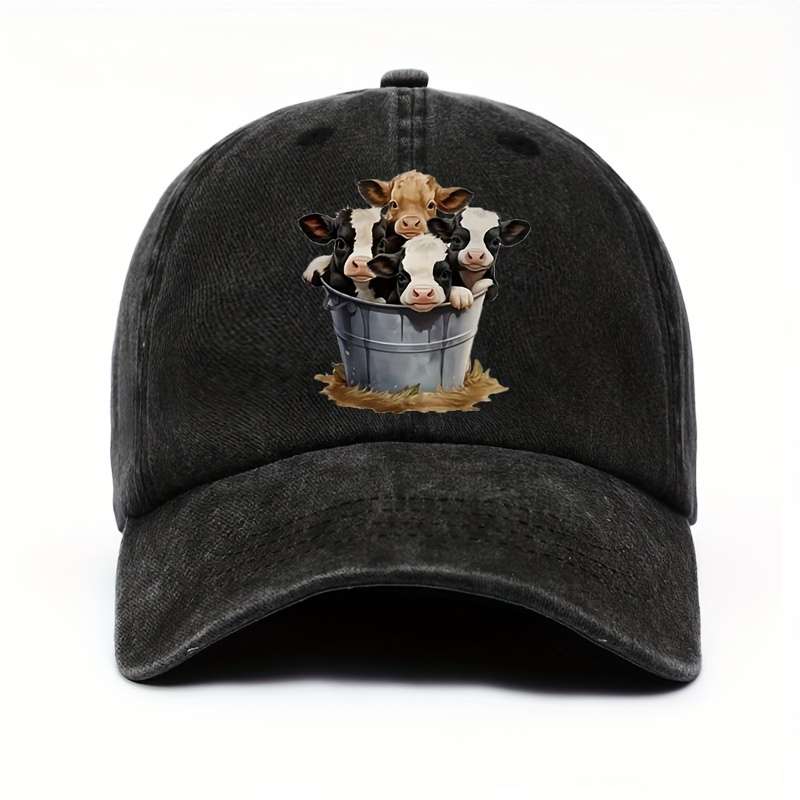 Adjustable Cotton Baseball Cap With Cute Cow Print Lightweight Sun Hat