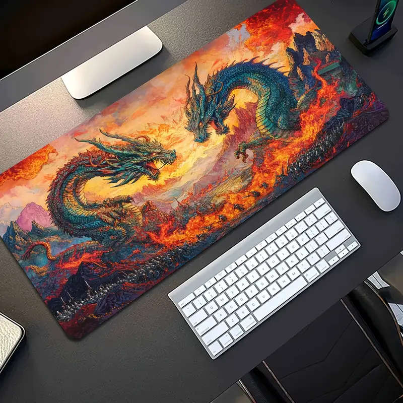 1pc 40x90cm Magical Double Dragon Battle Pattern Rubber Non-Slip Mouse Pad