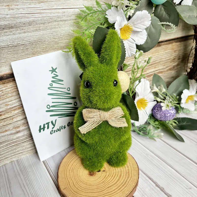 1 Charming Green Flocked Bunny Statue