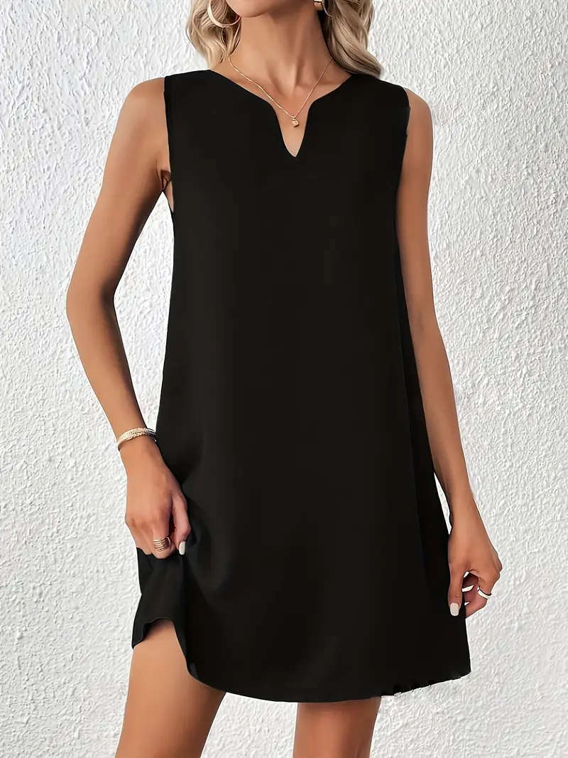 Notched Neck Plain Color Tank Dress