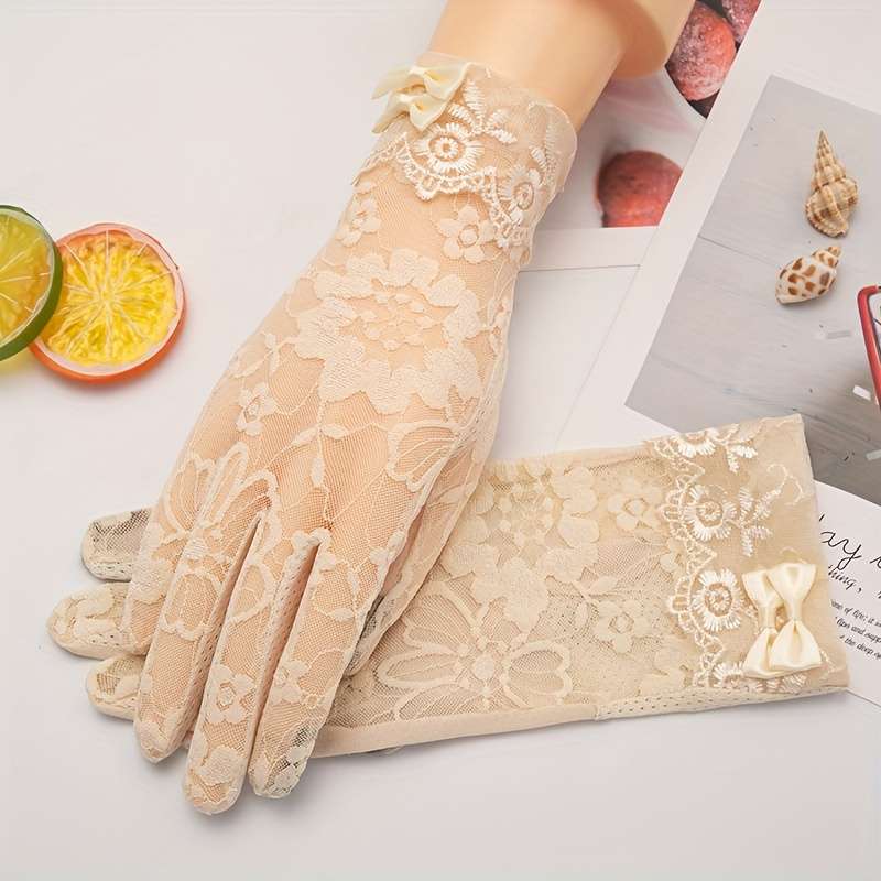 1 Pair Bean Paste Color Lace Sunshade Gloves