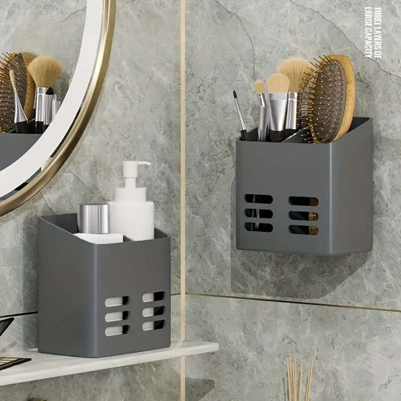 1pc Wall-Mounted Bathroom Organizer Multifunctional Storage Basket for Toothbrush Toothpaste Razor D