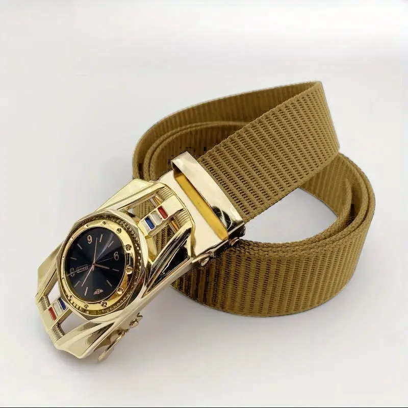 Men's Casual Outdoor Belt With Dial Design Yellow