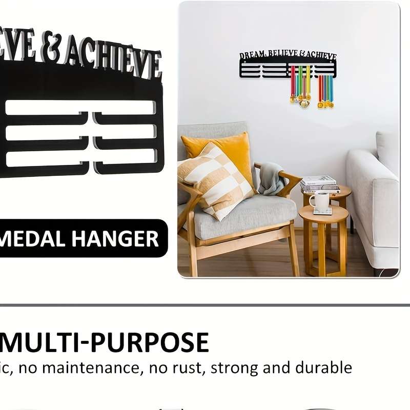 1pc Black Iron Medal Display RackDurable Medal Storage Hanger for Achievements and Awards