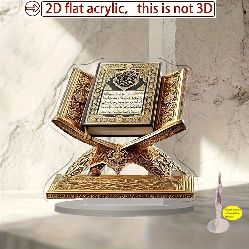 2D Flat Elegant Acrylic Holy Book Holder With Golden Embellishments Bohemian Style De
