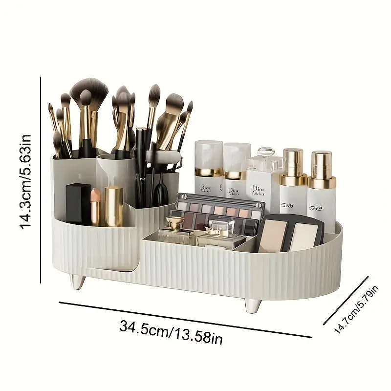 1pc Rotating Makeup Organizer Large Capacity Cosmetic Storage Box 360-Degree Spin Plastic Holder for